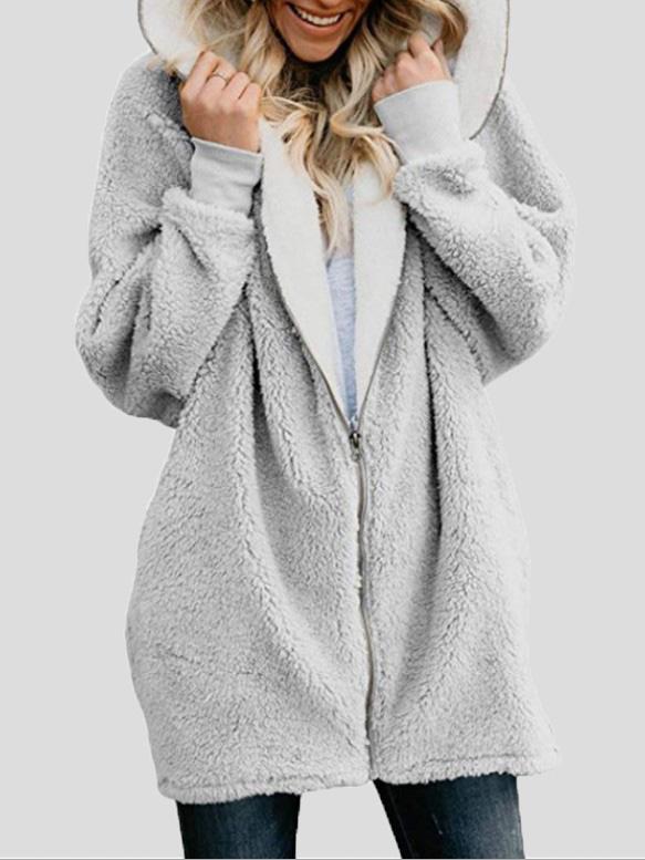 Women's Coats Hooded Zipper Cardigan Fur Coat