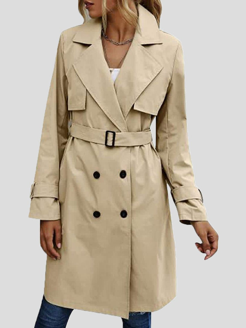 Women's Coats Lapel Button Belt Long Trench Coat