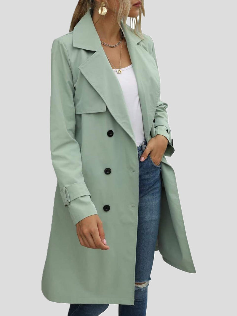 Women's Coats Lapel Button Belt Long Trench Coat