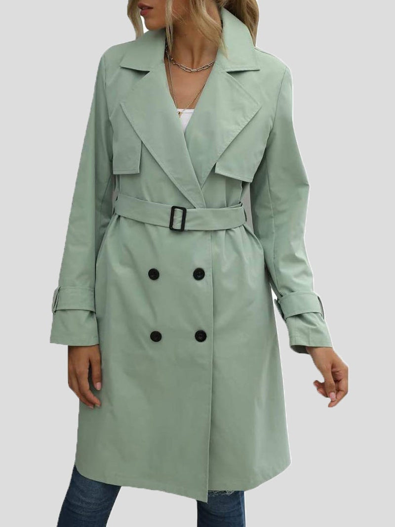Women's Coats Lapel Button Belt Long Trench Coat