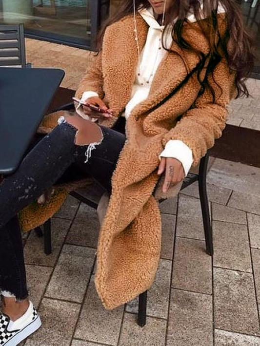 Women's Coats Lapel Button-Breasted Woolen Long Coat