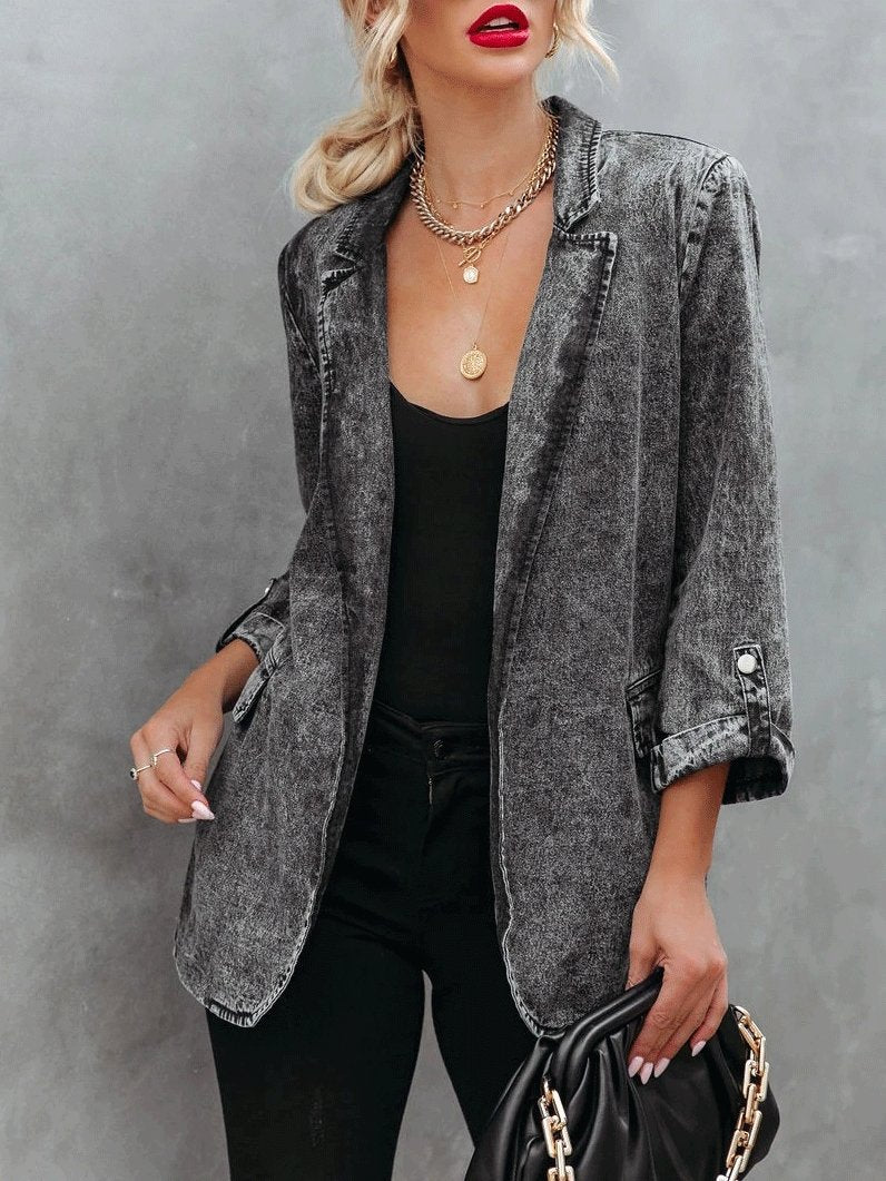 Women's Coats Lapel Long Sleeve Cardigan Denim Coat