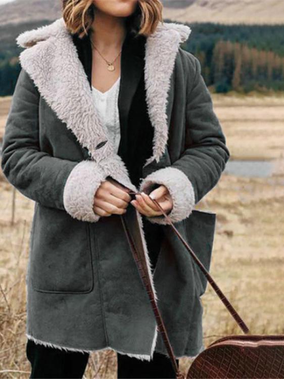 Women's Coats Lapel Long Sleeve Pocket Plush Coats