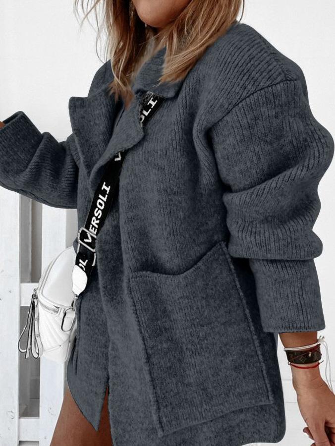 Women's Coats Lapel Pocket Knit Sweater Cardigan Coat