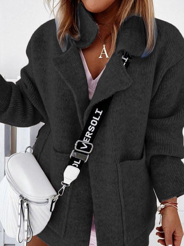 Women's Coats Lapel Pocket Knit Sweater Cardigan Coat