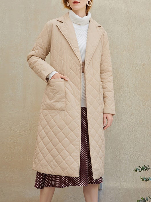 Women's Coats Lapel Pocket Mid-Length Cotton Coat