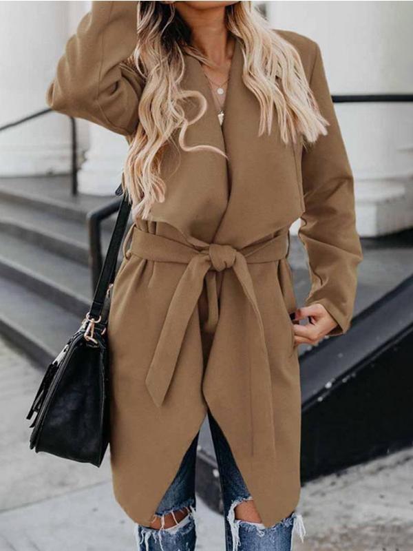 Women's Coats Lapel Solid Casual Long Sleeve Long Coat