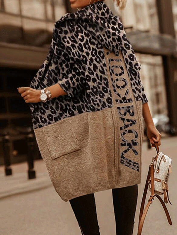 Women's Coats Lazy Style Loose Long Sleeve Leopard Woolen Coat