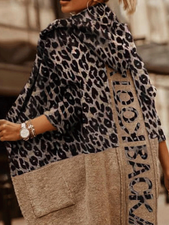 Women's Coats Lazy Style Loose Long Sleeve Leopard Woolen Coat