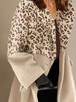 Women's Coats Leopard Panel Lapel Long Sleeve Coat