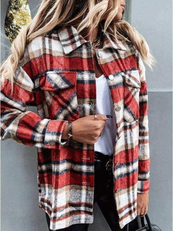 Women's Coats Long Sleeve Pocket Plaid Casual Coats