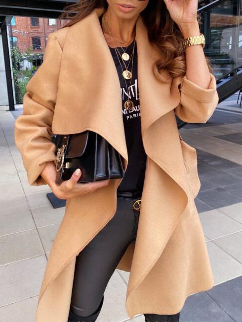 Women's Coats Long Sleeve Solid Tie Woolen Coat