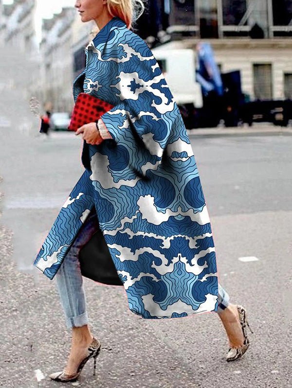 Women's Coats Loose Print Flared Sleeve Coat