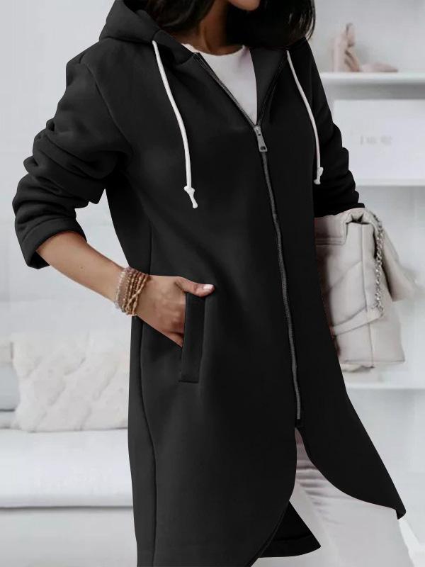 Women's Coats Personalized Zipper Pocket Hooded Long Coat