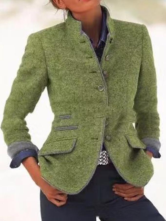 Women's Coats Slim Button Long Sleeve Woolen Coat