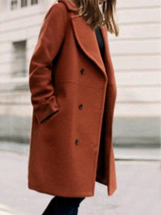 Women's Coats Solid Double-Breasted Mid-Length Wool Coat