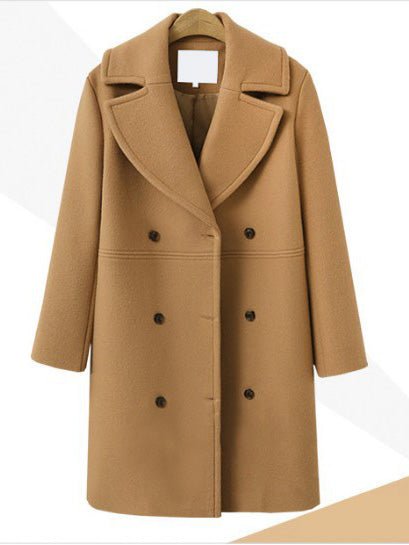 Women's Coats Solid Double-Breasted Mid-Length Wool Coat