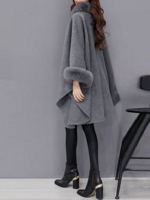 Women's Coats Solid Fur Collar Woolen Shawl Coat