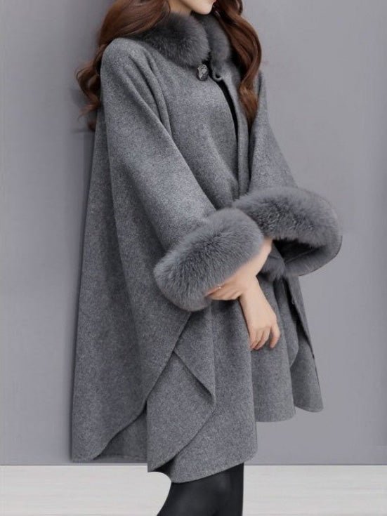 Women's Coats Solid Fur Collar Woolen Shawl Coat