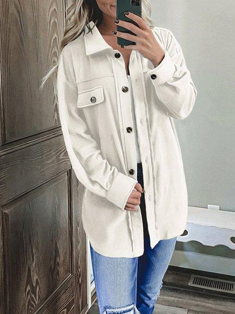 Women's Coats Solid Long Sleeve Lapel Single-Breasted Shirt Coat