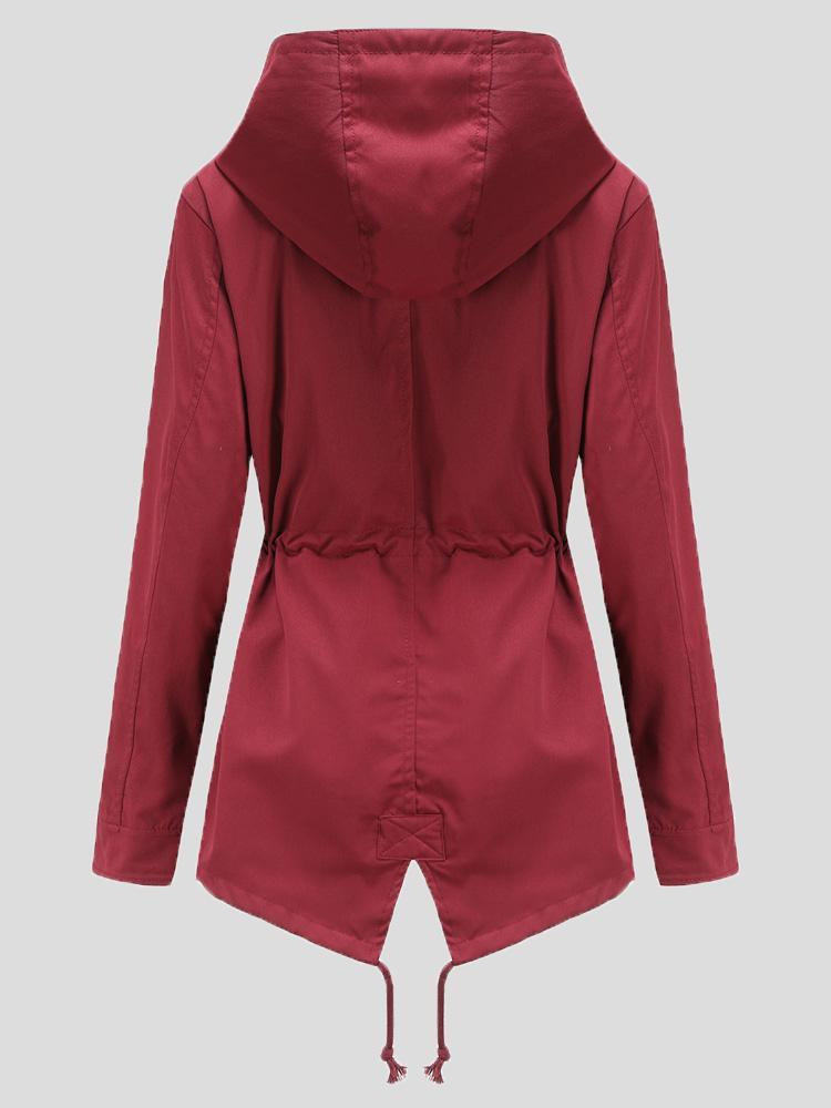 Women's Coats Zip Drawstring Outdoor Rainproof Hooded Coat