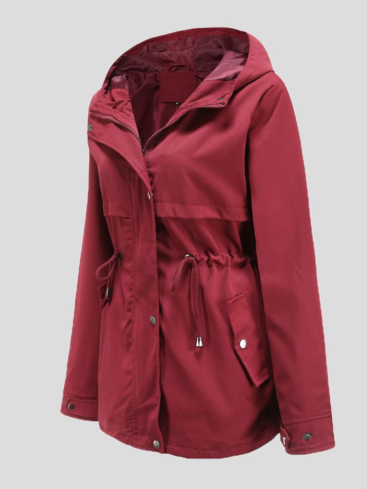 Women's Coats Zip Drawstring Outdoor Rainproof Hooded Coat