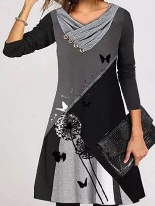 Women's Dresses Abstract Print Long Sleeve Scarf Collar Dress