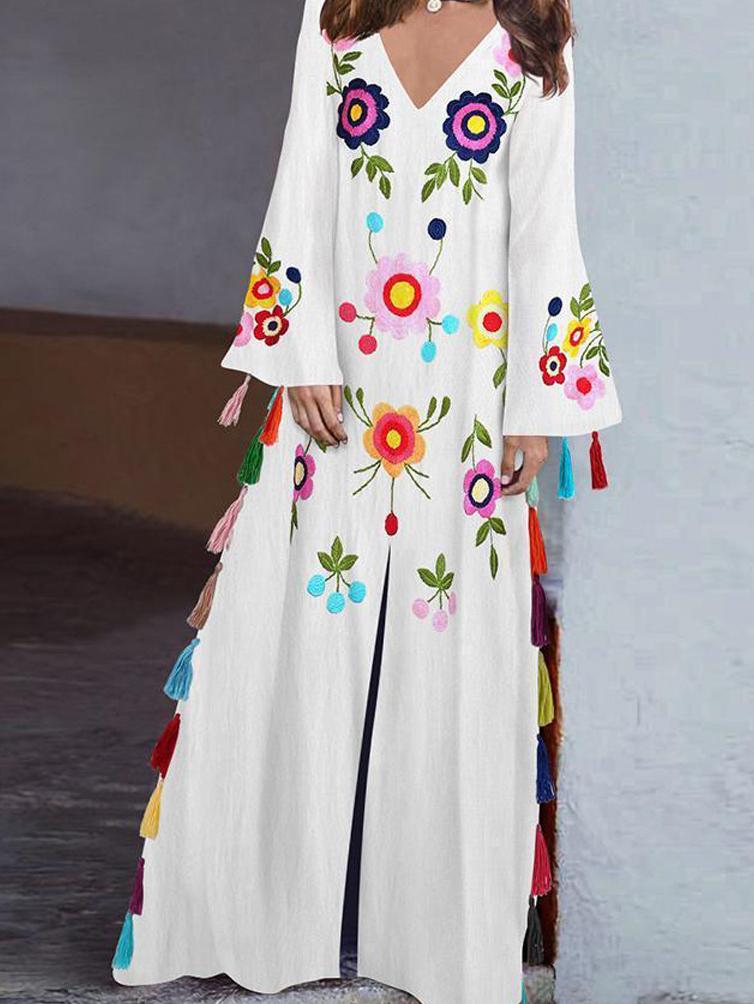 Women's Dresses Bohemian Print Multicolor Fringed Slit Dress