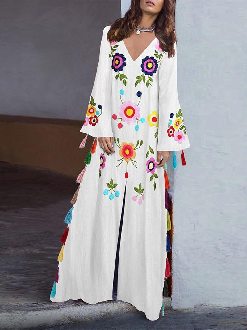Women's Dresses Bohemian Print Multicolor Fringed Slit Dress