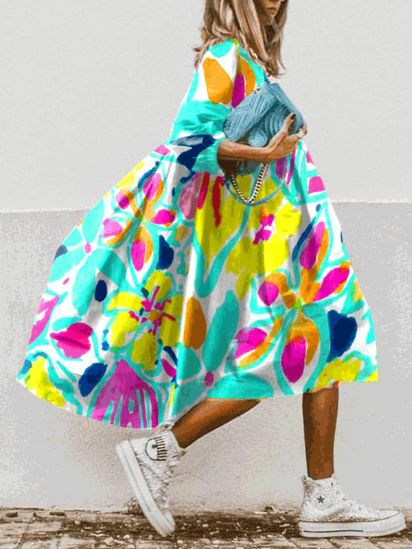 Women's Dresses Boho Print Crew Neck Mid-Sleeve Dress