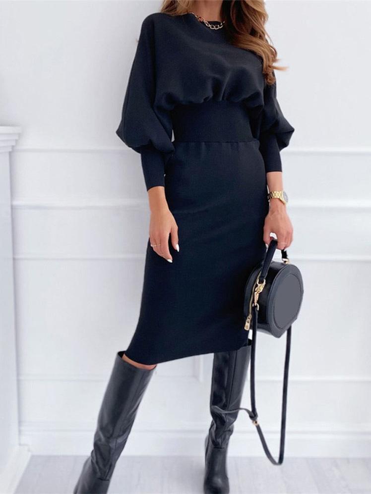 Women's Dresses Casual Solid Round Neck Long Sleeve Dress