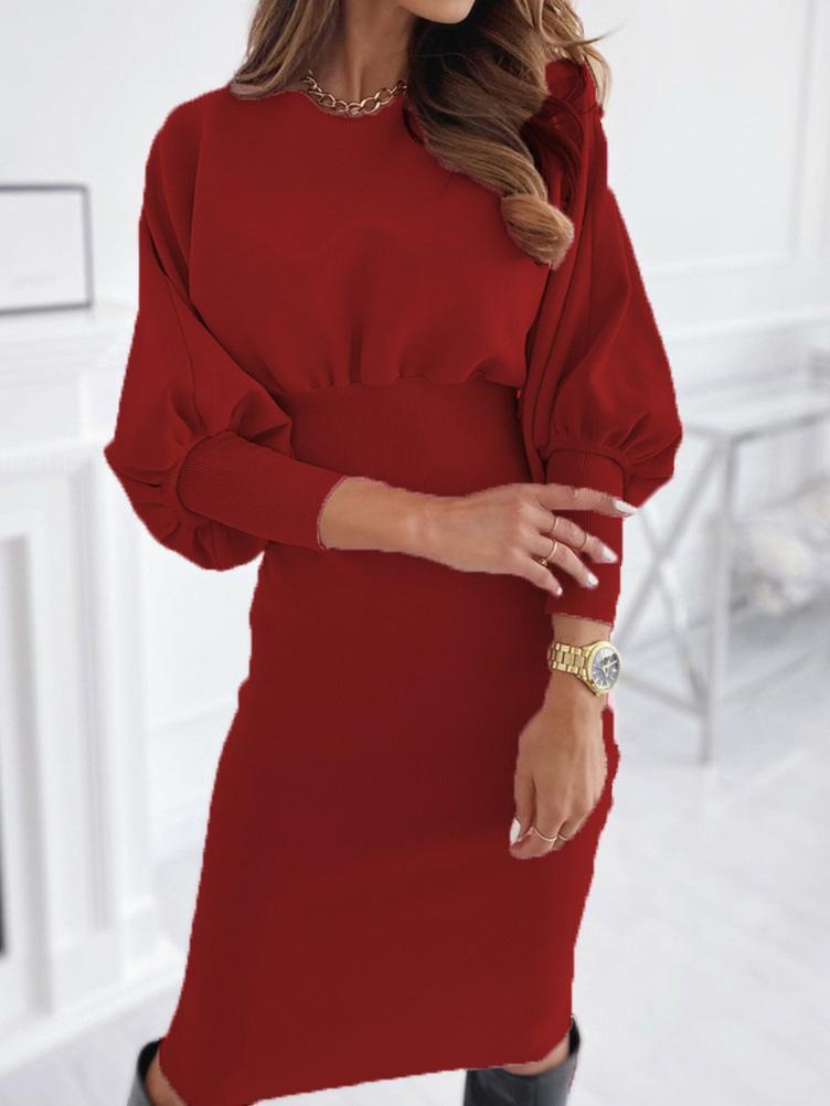 Women's Dresses Casual Solid Round Neck Long Sleeve Dress