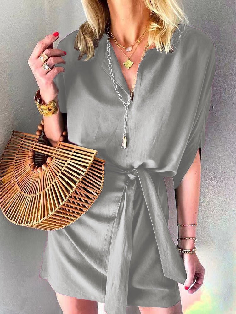 Women's Dresses Casual Solid Tie Mid Sleeve Dress