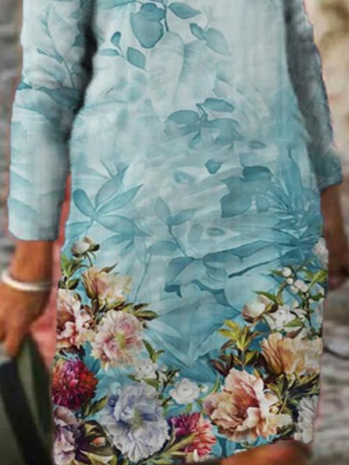 Women's Dresses Casual V-Neck Floral Print Long Sleeve Dress