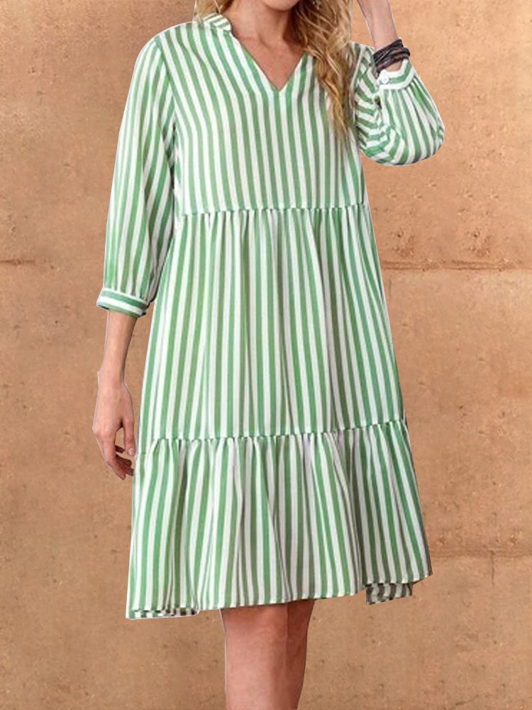 Women's Dresses Casual V-Neck Striped Long Sleeve Dress