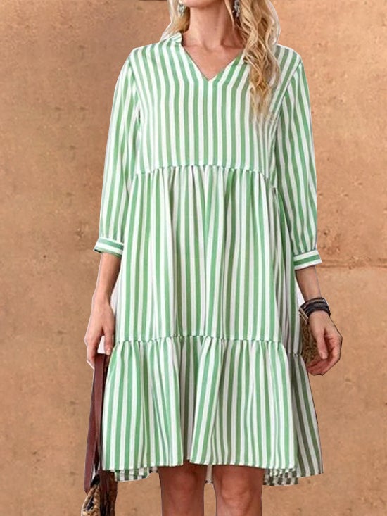 Women's Dresses Casual V-Neck Striped Long Sleeve Dress