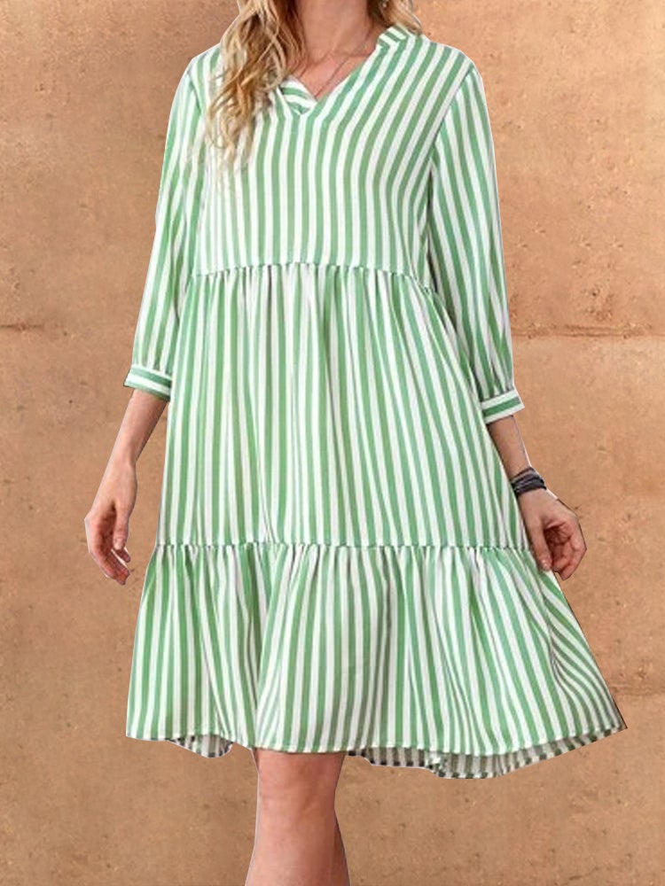 Women's Dresses Casual V-Neck Striped Long Sleeve Dress