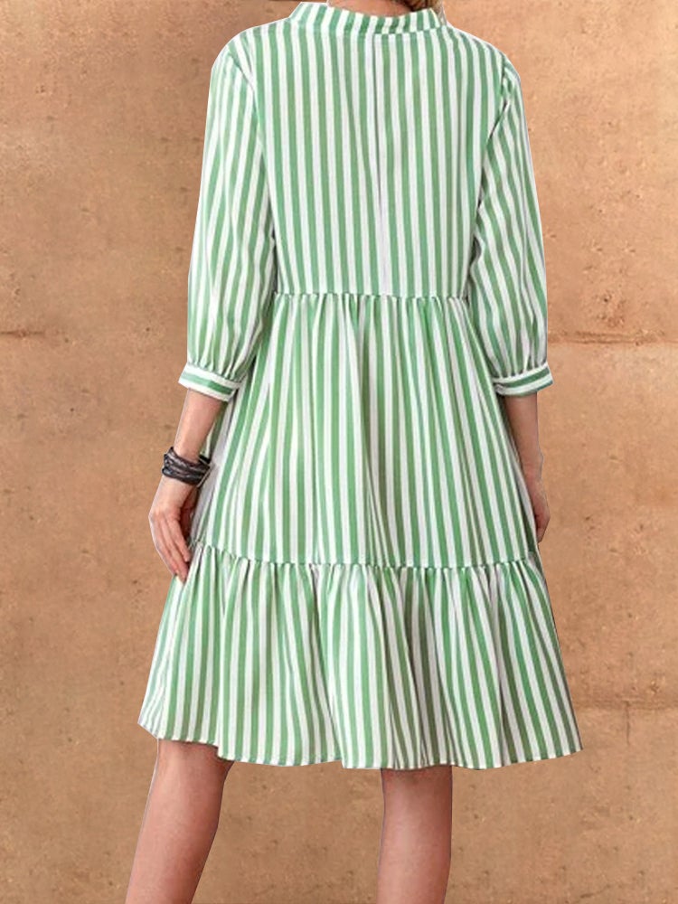 Women's Dresses Casual V-Neck Striped Long Sleeve Dress