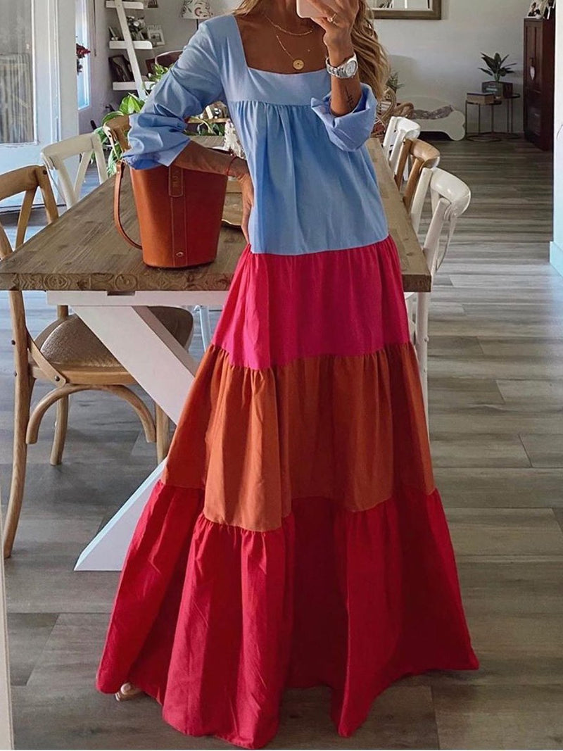 Women's Dresses Colorblock Long Sleeve Casual Maxi Dress