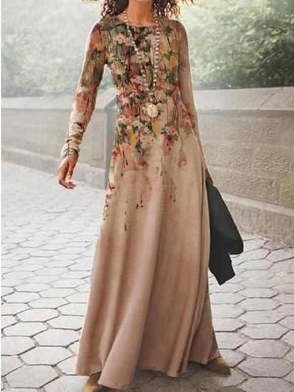 Women's Dresses Elegant Retro Print Long Sleeve Dress