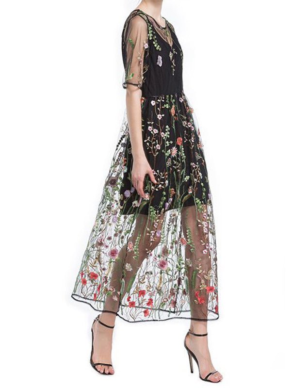 Women's Dresses Embroidered Lace Two Piece Midi Dress