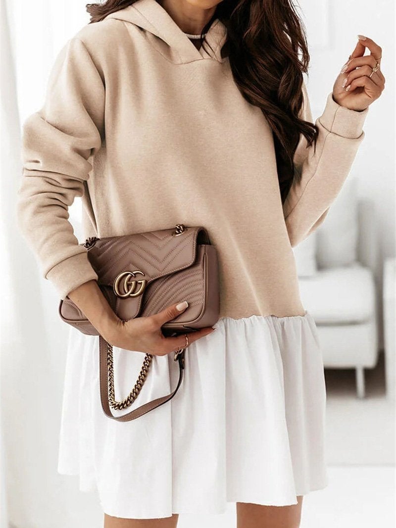 Women's Dresses Fake Two-Piece Pullover Long Sleeve Hooded Dress