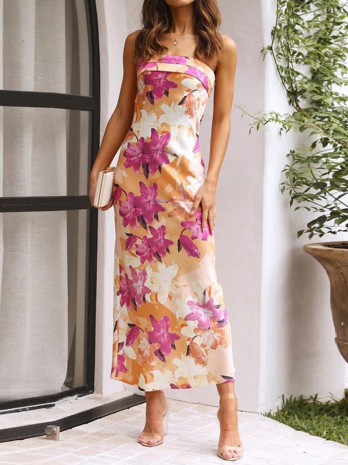 Women's Dresses Floral Print Bandeau Slim-Fit Maxi Dress