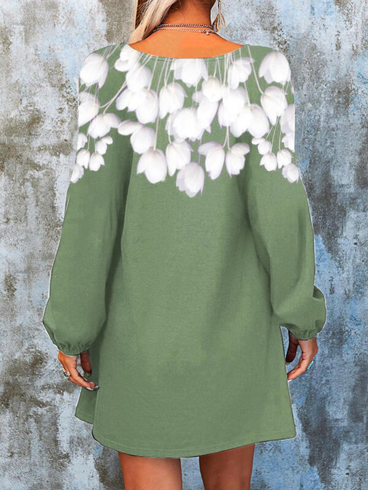 Women's Dresses Flower V-Neck Long Sleeve Mini Dress