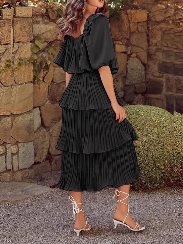 Women's Dresses Flowy Pleated Short Sleeve Cake Dress