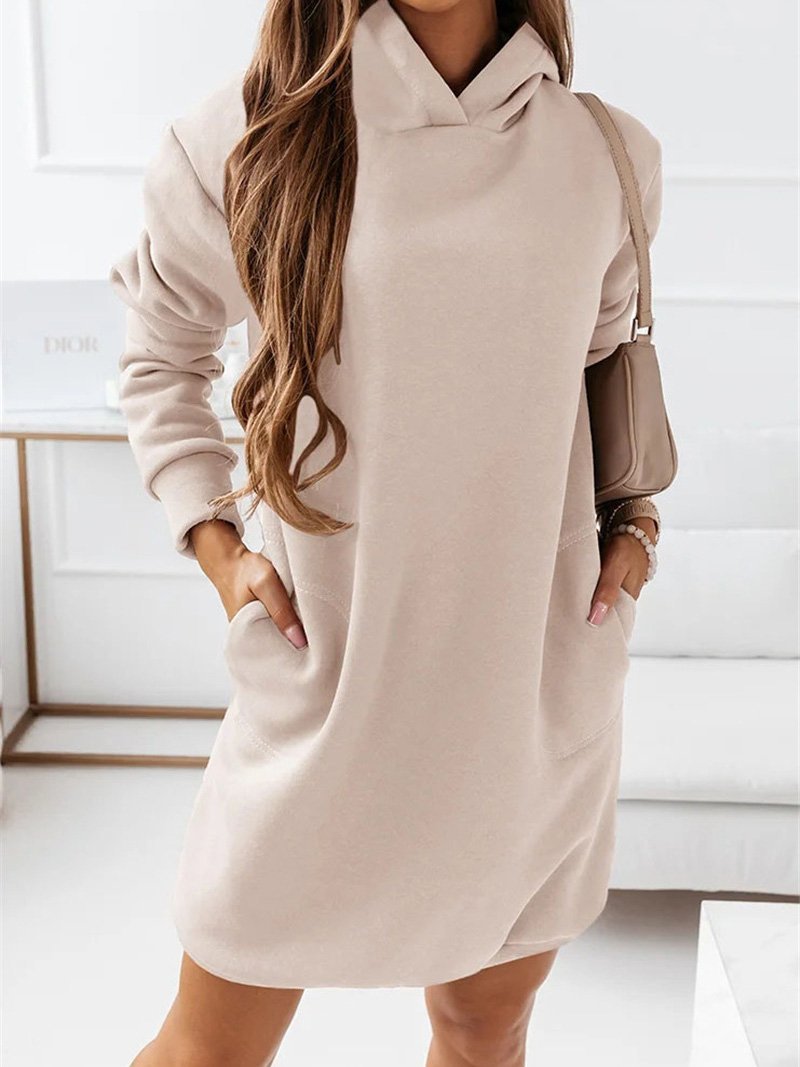 Women's Dresses Hooded Pocket Solid Long Sleeve Dress