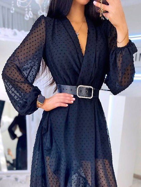 Women's Dresses Jacquard V-Neck Irregular Chiffon Dress