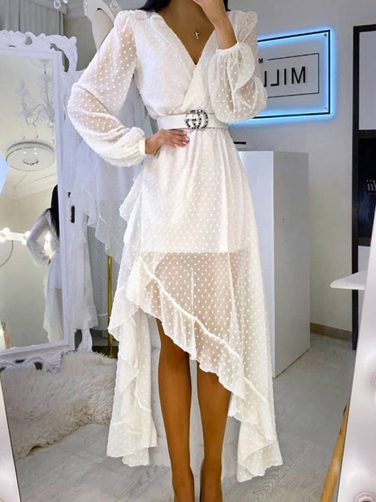 Women's Dresses Jacquard V-Neck Irregular Chiffon Dress