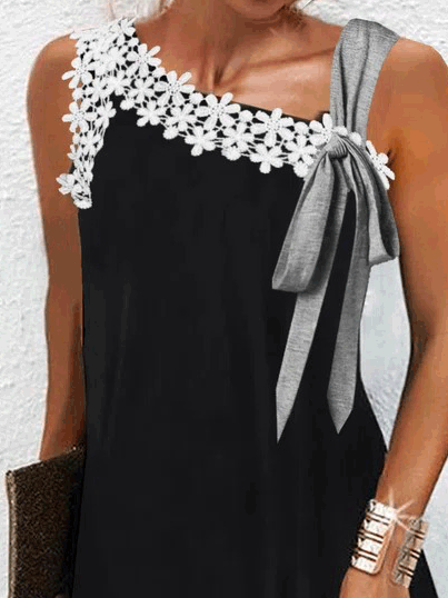 Women's Dresses Lace Panel One Shoulder Sleeveless Dress