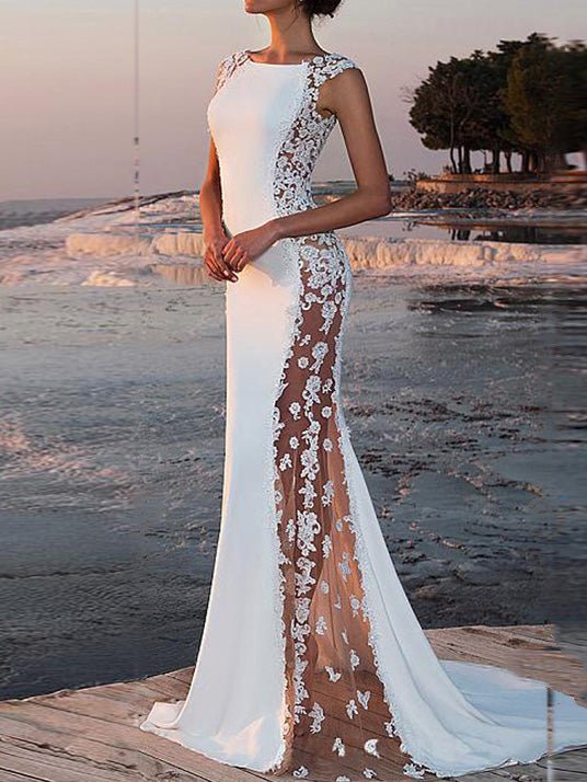 Women's Dresses Lace-Paneled Fishtail Evening Dress